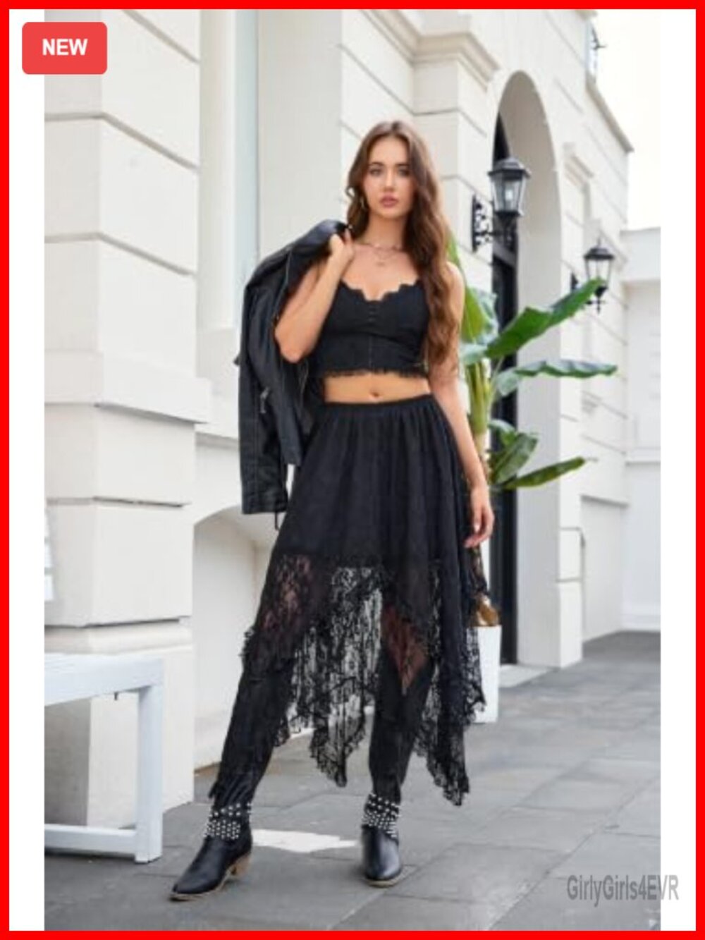 Lace Maxi Skirt Asymmetrical Ruffle Hem Flowy Boho Womens - Picture 5 of 6